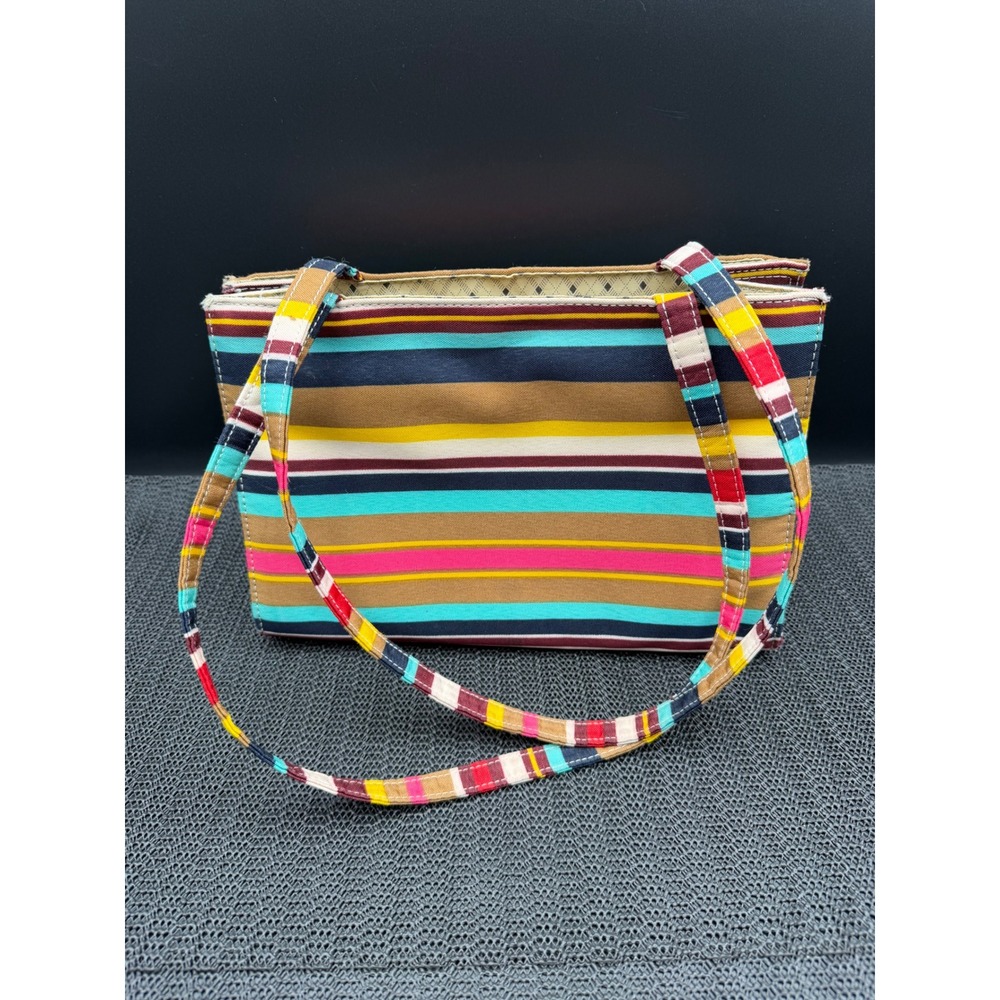 Multi-Color Striped Canvas Handbag Structured Shoulder Bag with Magnetic Closure